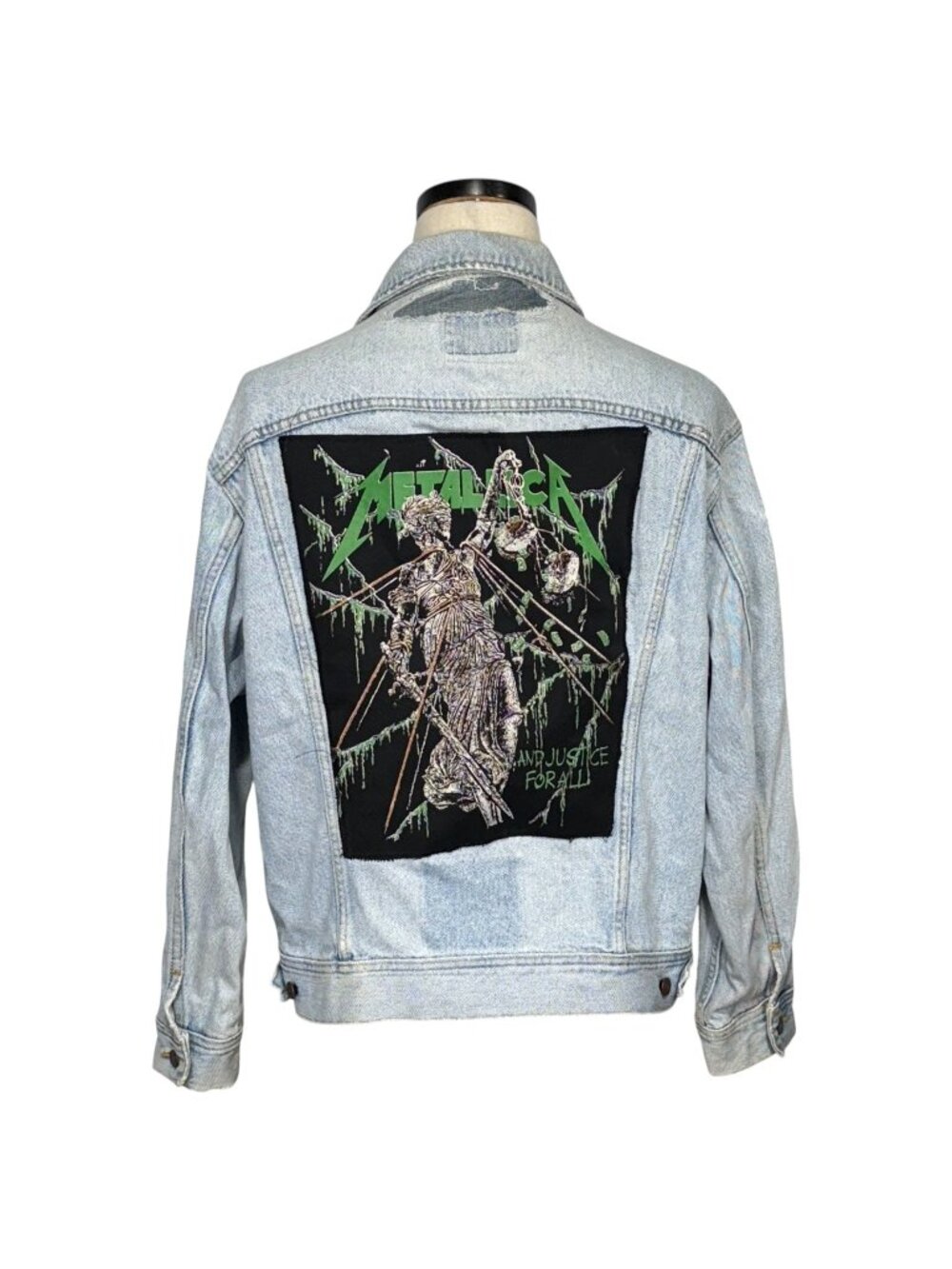 Vintage 80s Lee Denim Battle Jacket W/ Metallica And Justice For All Patch Large